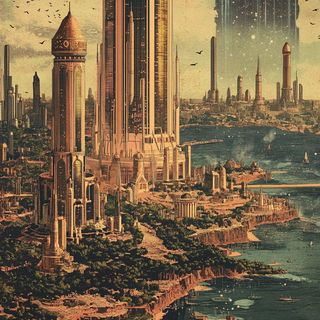 Masonry Masquerade style, Midjourney V6.1: megacity with futuristic bioarchitecture