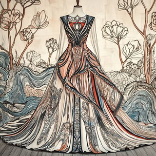 Cloudshift Scenography style, Midjourney V6.1: haute-couture fashion outfit