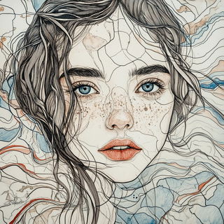 Cloudshift Scenography style, Midjourney V6.1: photographic portrait of female protagonist