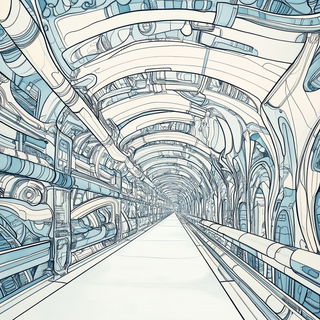 Cloudshift Scenography style, Midjourney V6.1: technical infrastructure blueprint schematics