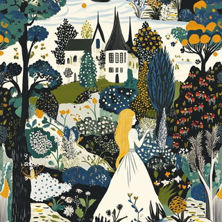 Floracurrent style, Midjourney V6.1: retro fairy-tale illustration