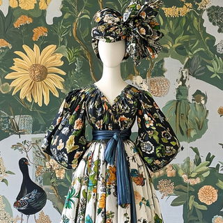 Floracurrent style, Midjourney V6.1: haute-couture fashion outfit