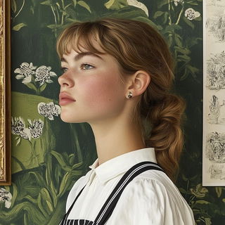 Floracurrent style, Midjourney V6.1: photographic portrait of female protagonist