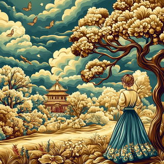 Mount Fuji Afterimage style, Midjourney V6.1: retro fairy-tale illustration