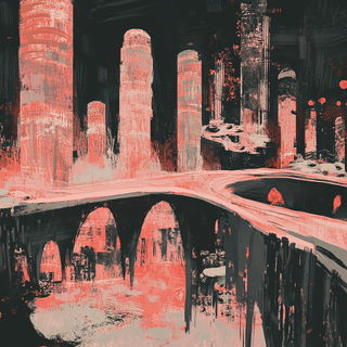 Inkmoon Folklorics style, Midjourney V6.1: megacity with futuristic bioarchitecture