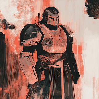 Inkmoon Folklorics style, Midjourney V6.1: concept art character design of retropunk steam knight