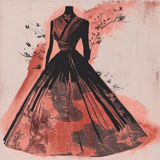 Inkmoon Folklorics style, Midjourney V6.1: haute-couture fashion outfit