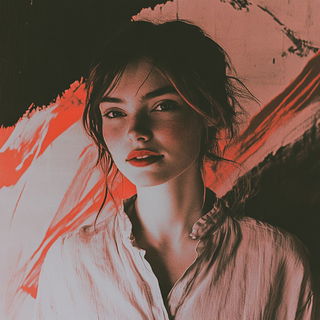 Inkmoon Folklorics style, Midjourney V6.1: photographic portrait of female protagonist
