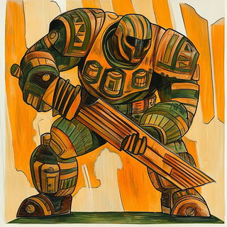 Skyroot Technicolor style, Midjourney V6.1: concept art character design of retropunk steam knight