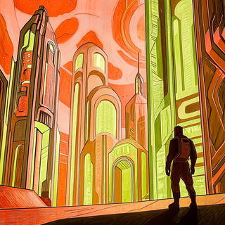 Skyroot Technicolor style, Midjourney V6.1: cinematic shot from sci-fi movie