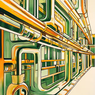 Skyroot Technicolor style, Midjourney V6.1: technical infrastructure blueprint schematics