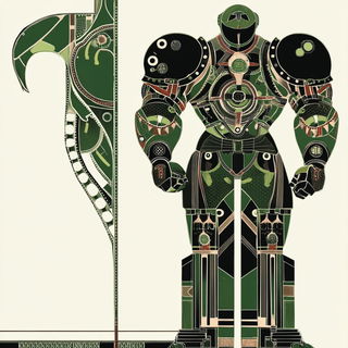 Kaleidosouk style, Midjourney V6.1: concept art character design of retropunk steam knight