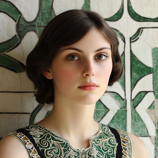 Kaleidosouk style, Midjourney V6.1: photographic portrait of female protagonist