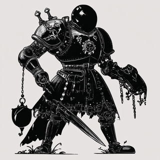 Photostat Pantheon style, Midjourney V6.1: concept art character design of retropunk steam knight