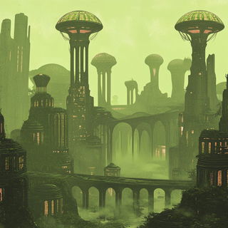 Greenhouse of Impossible Angles style, Midjourney V6.1: megacity with futuristic bioarchitecture