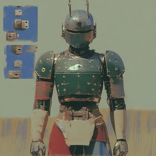 Chryselephantine Oldmastery style, Midjourney V6.1: concept art character design of retropunk steam knight