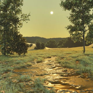 Infernoglyphics style, Midjourney V6.1: realistic landscape photograph of quiet dawn