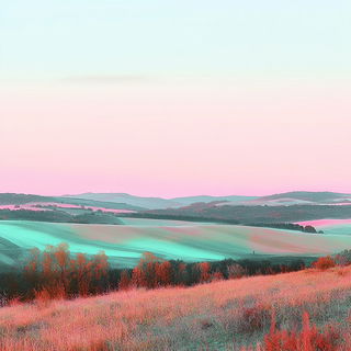Chromacloister style, Midjourney V6.1: realistic landscape photograph of quiet dawn