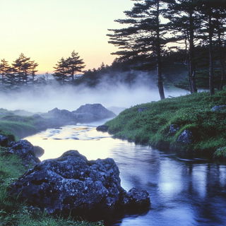 Ghostpull Silkscreen style, Midjourney V6.1: realistic landscape photograph of quiet dawn