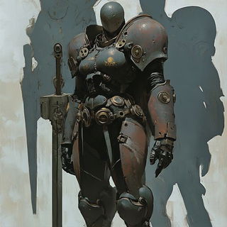 Indanthrene Blue Hour style, Midjourney V6.1: concept art character design of retropunk steam knight