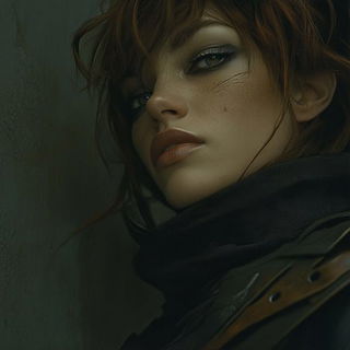 Indanthrene Blue Hour style, Midjourney V6.1: photographic portrait of female protagonist