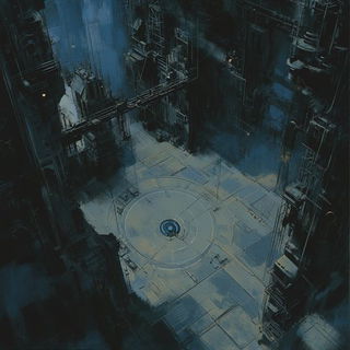 Indanthrene Blue Hour style, Midjourney V6.1: technical infrastructure blueprint schematics