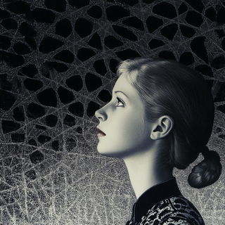 Ink Jukebox style, Midjourney V6.1: photographic portrait of female protagonist
