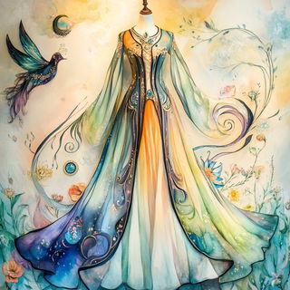 Rookspire Observatory style, Midjourney V6.1: haute-couture fashion outfit