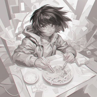Mint Medulla style, Midjourney V6.1: black-and-white manga comic strip
