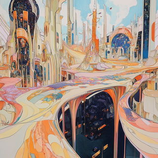 Rocaille Vitreous style, Midjourney V6.1: megacity with futuristic bioarchitecture