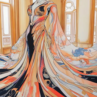 Rocaille Vitreous style, Midjourney V6.1: haute-couture fashion outfit