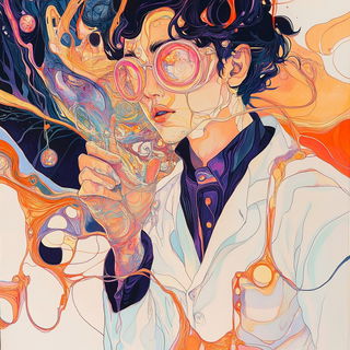 Rocaille Vitreous style, Midjourney V6.1: editorial illustration for popular scientific magazine cover
