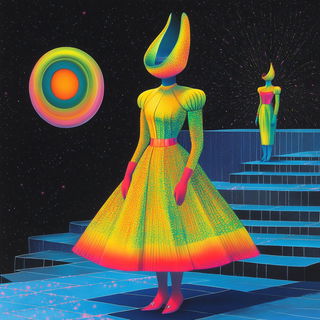 Neon Umbrawave style, Midjourney V6.1: haute-couture fashion outfit