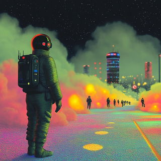 Neon Umbrawave style, Midjourney V6.1: cinematic shot from sci-fi movie