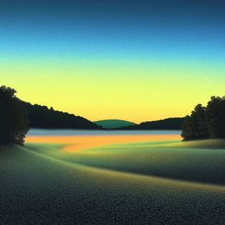 Neon Umbrawave style, Midjourney V6.1: realistic landscape photograph of quiet dawn