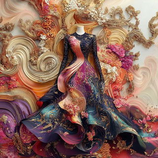 Astrocaldera style, Midjourney V6.1: haute-couture fashion outfit