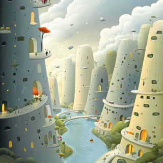 Cloudrift Village style, Midjourney V6.1: megacity with futuristic bioarchitecture
