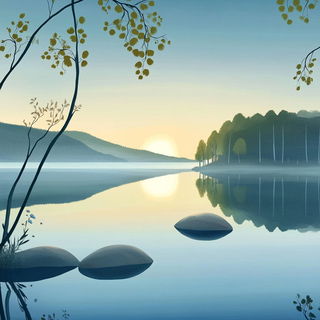 Cloudrift Village style, Midjourney V6.1: realistic landscape photograph of quiet dawn