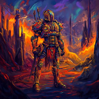 Archaeocelism style, Midjourney V6.1: concept art character design of retropunk steam knight