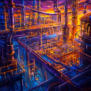 Archaeocelism style, Midjourney V6.1: technical infrastructure blueprint schematics
