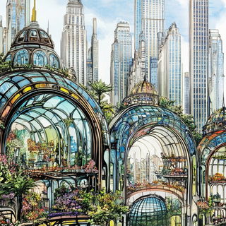 Moonhammer Inkworks style, Midjourney V6.1: megacity with futuristic bioarchitecture
