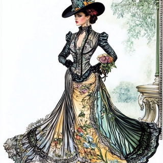 Moonhammer Inkworks style, Midjourney V6.1: haute-couture fashion outfit