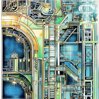 Moonhammer Inkworks style, Midjourney V6.1: technical infrastructure blueprint schematics
