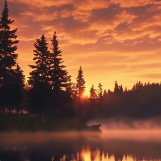 Chrome Popping style, Midjourney V6.1: realistic landscape photograph of quiet dawn