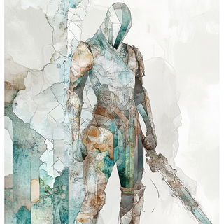 Chromatic Marginalia style, Midjourney V6.1: concept art character design of retropunk steam knight
