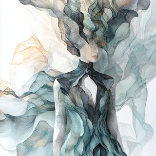 Chromatic Marginalia style, Midjourney V6.1: haute-couture fashion outfit