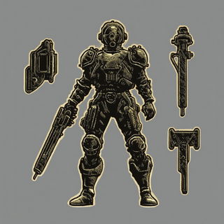 Peacock Satin Stitch style, Midjourney V6.1: concept art character design of retropunk steam knight