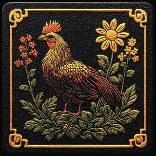 Peacock Satin Stitch style, Midjourney V6.1: traditional folk art