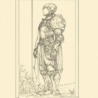 Floramachina Mosaicism style, Midjourney V6.1: concept art character design of retropunk steam knight