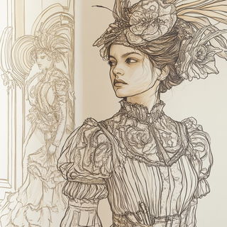 Floramachina Mosaicism style, Midjourney V6.1: haute-couture fashion outfit